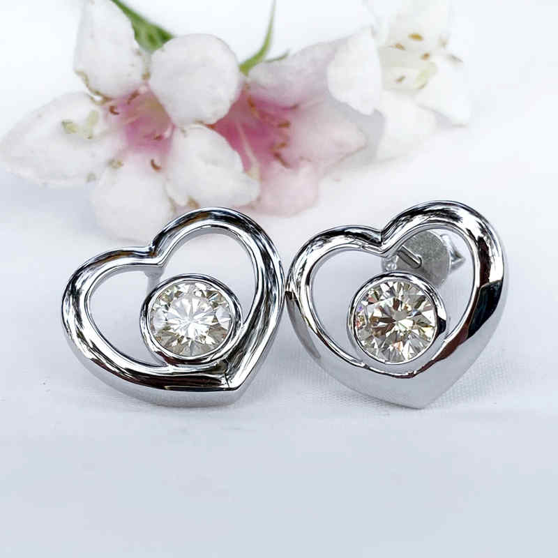 2ct Moissanite Champagne color Earrings Big Heart - SOPHYGEMS
