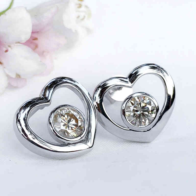 2ct Moissanite Champagne color Earrings Big Heart - SOPHYGEMS