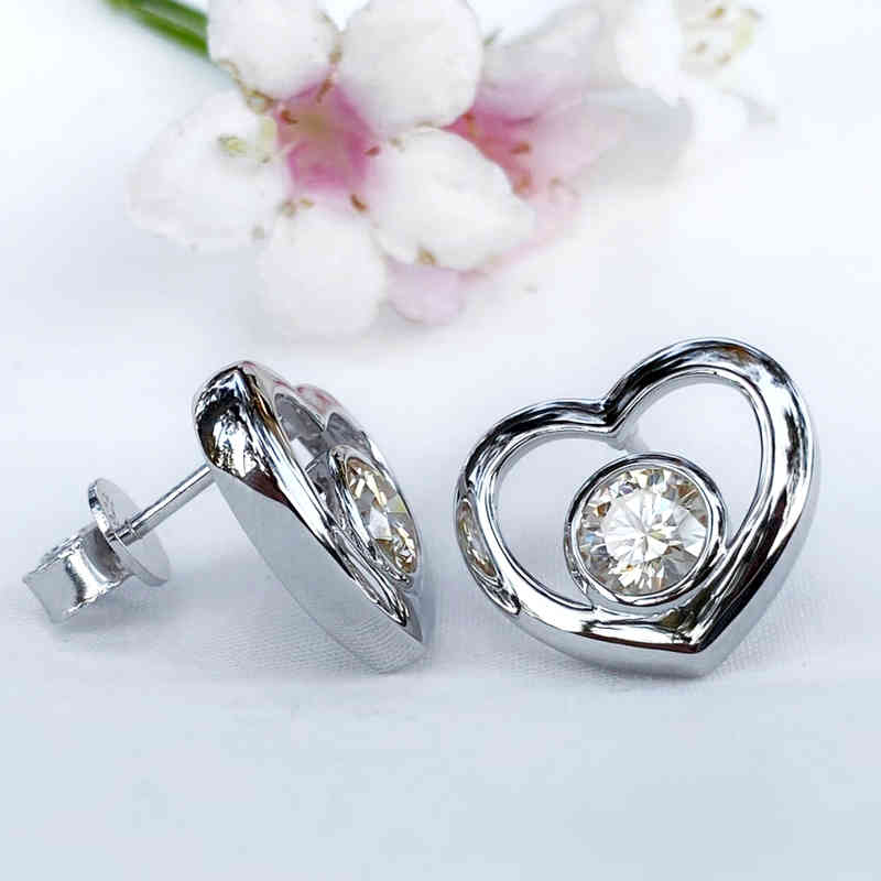 2ct Moissanite Champagne color Earrings Big Heart - SOPHYGEMS