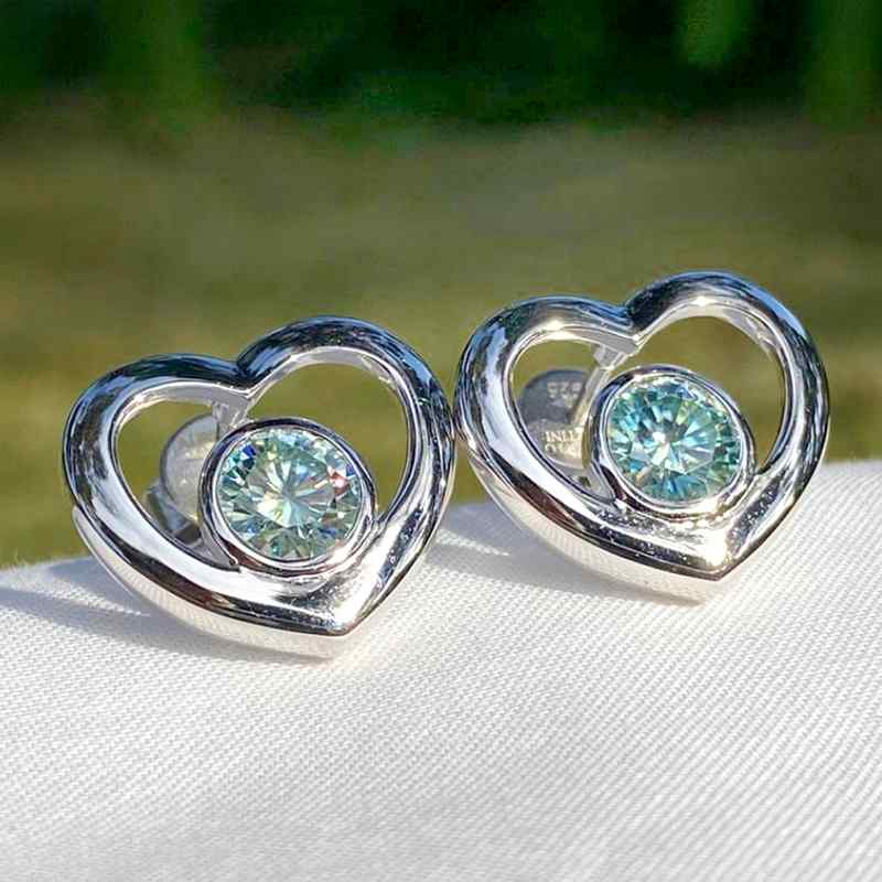 2ct Moissanite Fantasy Blue Earrings Big Heart - SOPHYGEMS