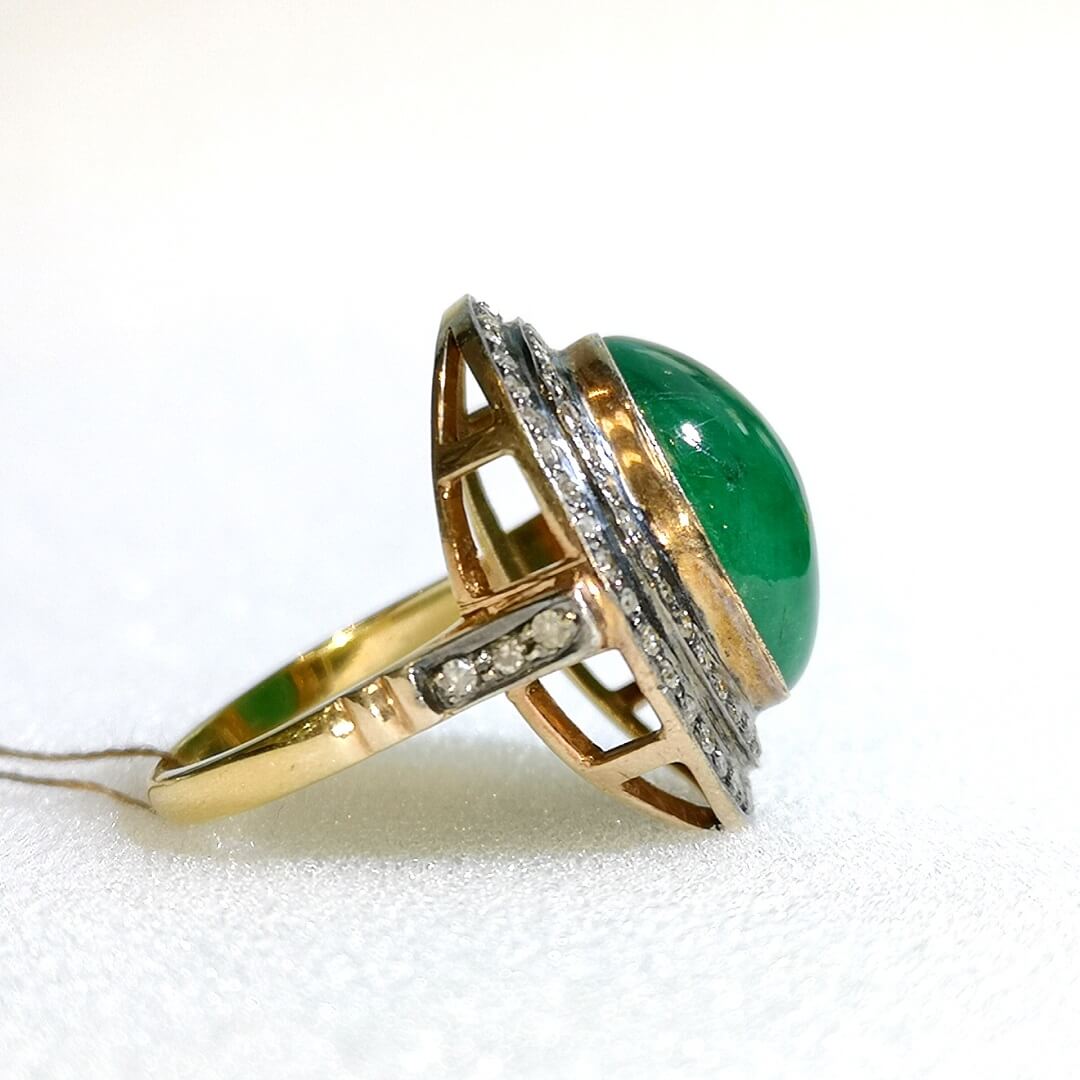 9ct Emerald Diamonds Vintage Gold-Silver Ring - SOPHYGEMS