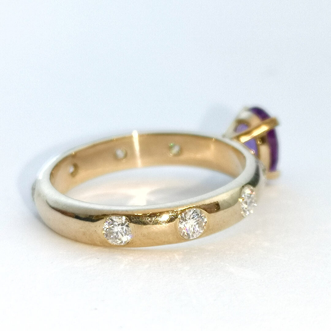Amethyst and Moissanites Engagement Gold Ring - SOPHYGEMS