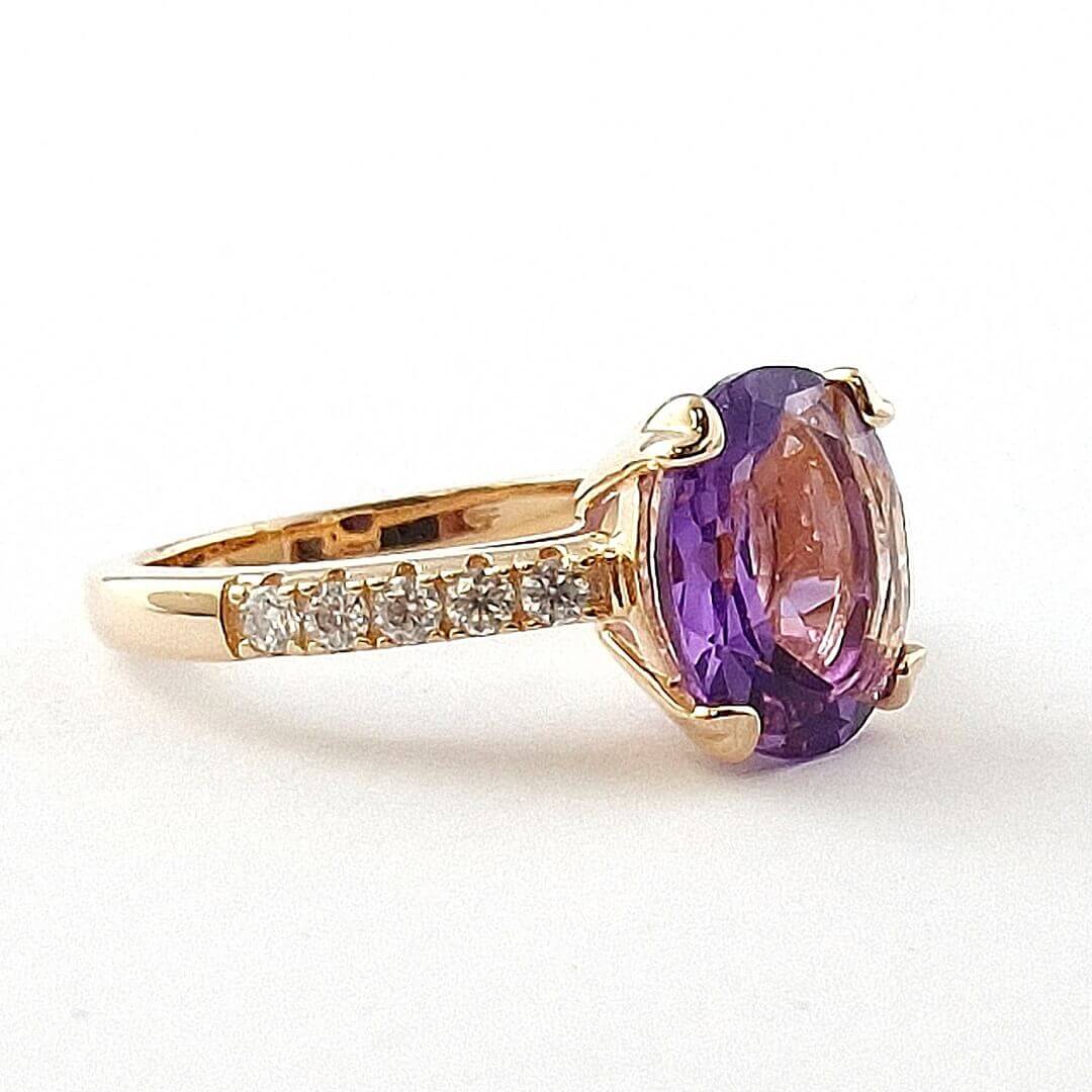 Amethyst and Moissanites Ring 14K Rose Gold Vermeil - SOPHYGEMS