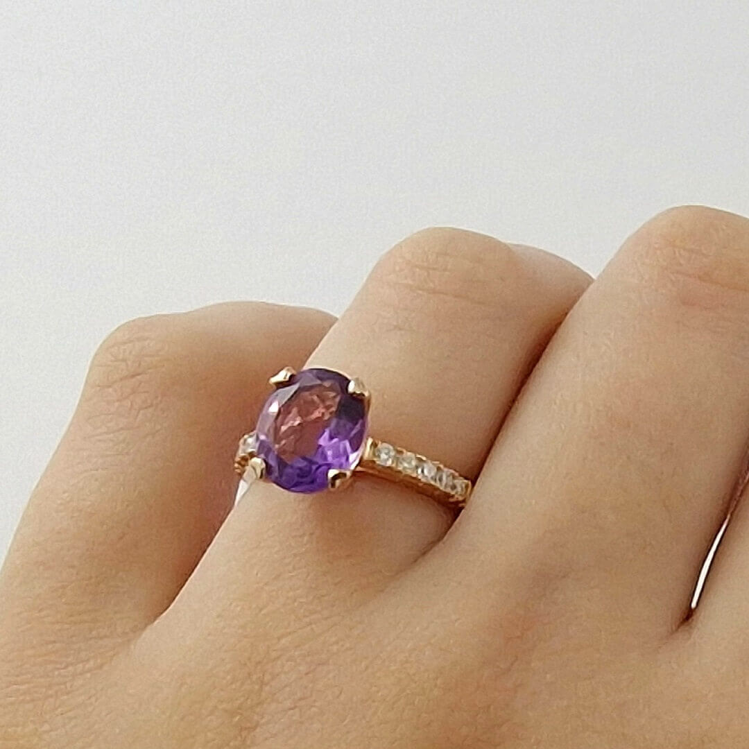 Amethyst and Moissanites Ring 14K Rose Gold Vermeil - SOPHYGEMS