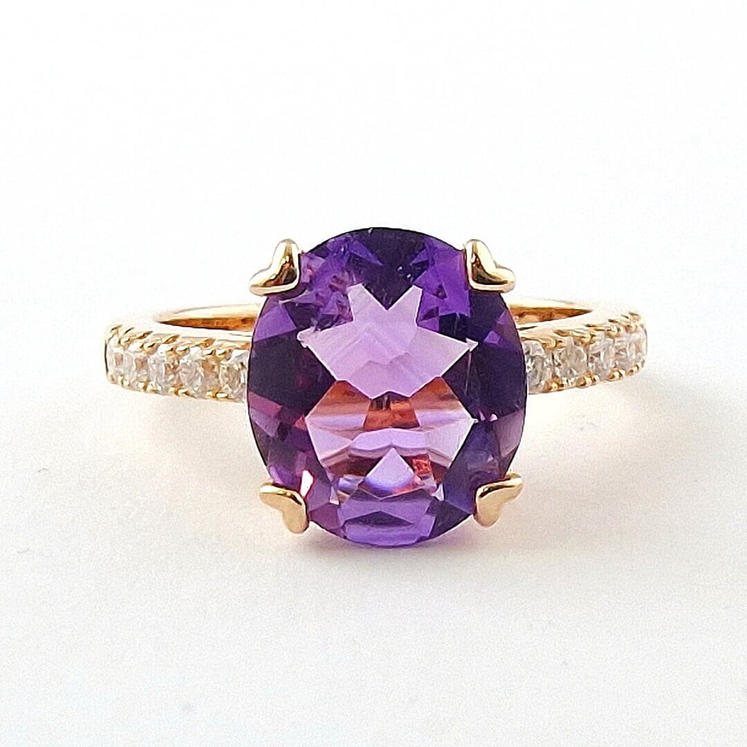 Amethyst and Moissanites Ring 14K Rose Gold Vermeil - SOPHYGEMS