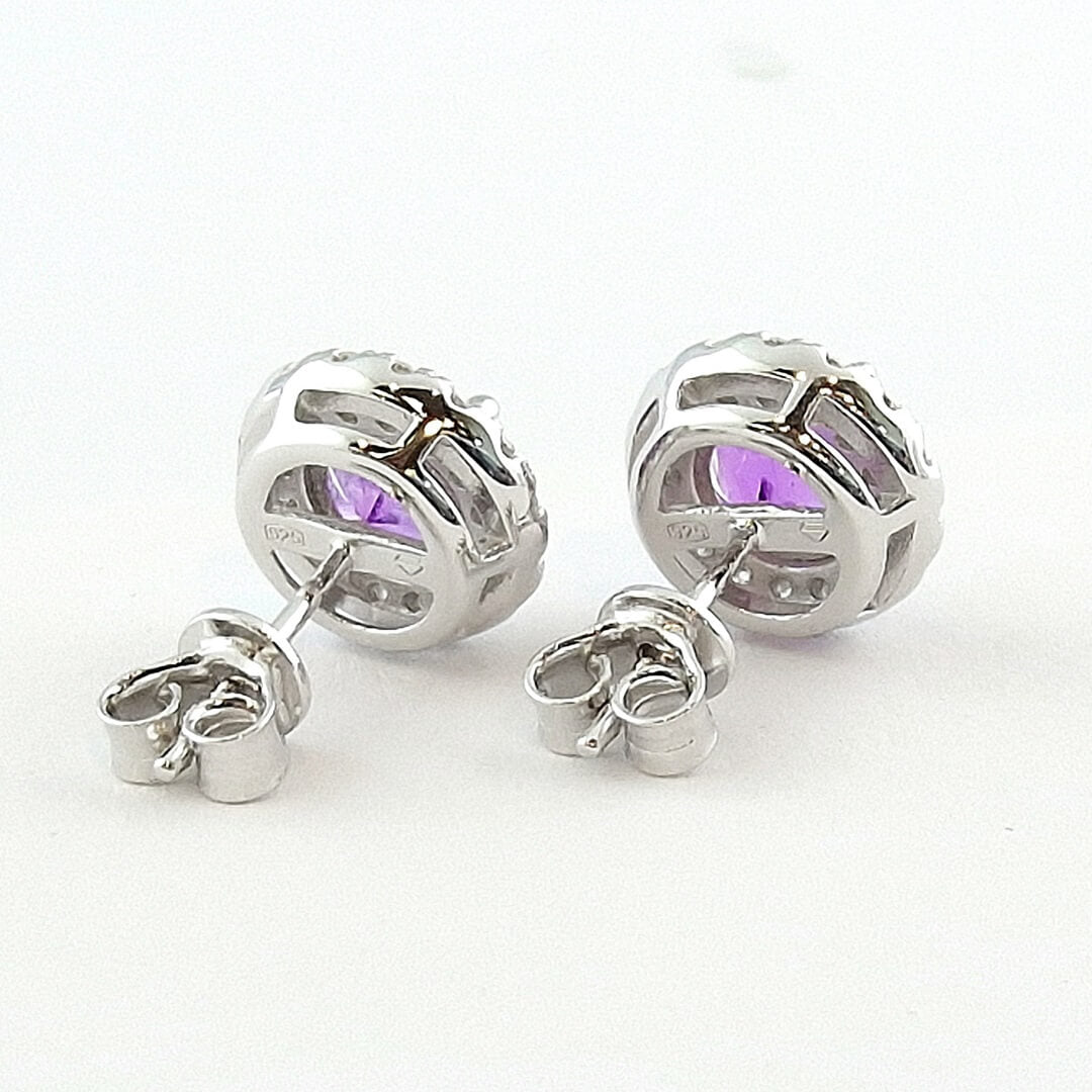 Amethyst & Moissanite Stud Earings 925 Sterling Silver - SOPHYGEMS
