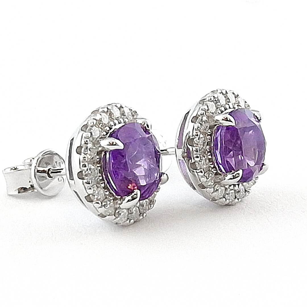 Amethyst & Moissanite Stud Earings 925 Sterling Silver - SOPHYGEMS