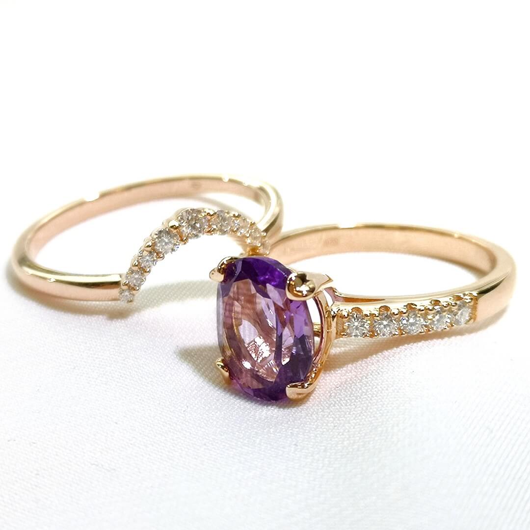 Amethyst & Moissanites 14K Rose Gold Vermeil Ring Bundle - SOPHYGEMS