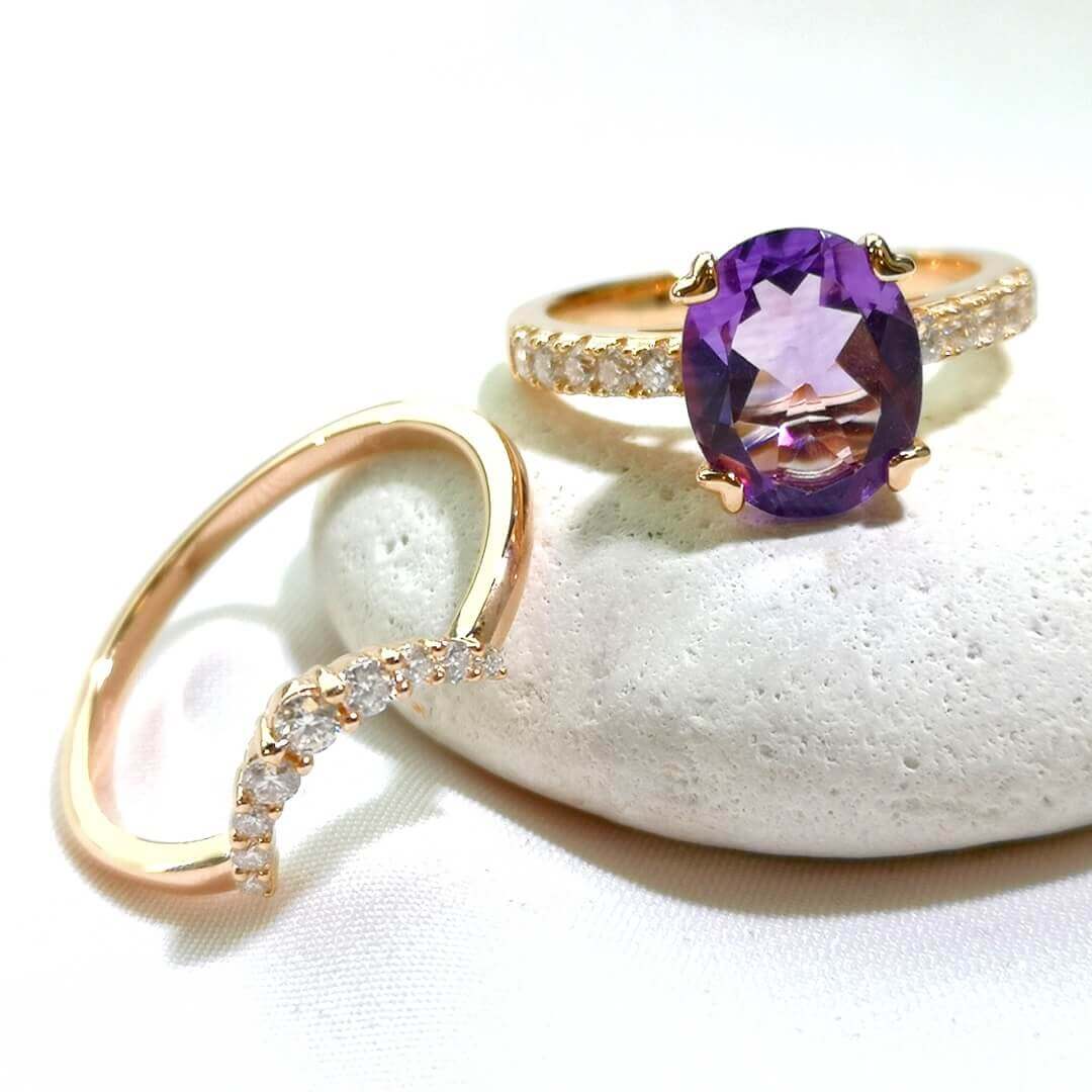Amethyst & Moissanites 14K Rose Gold Vermeil Ring Bundle - SOPHYGEMS