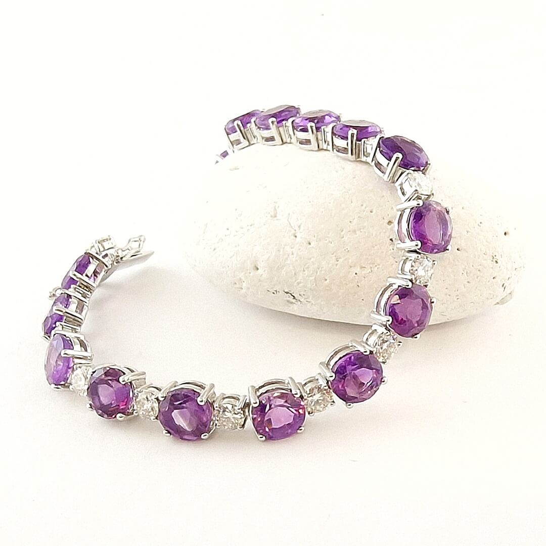 Amethyst Moissanites 925 Silver Tennis Bracelet - SOPHYGEMS
