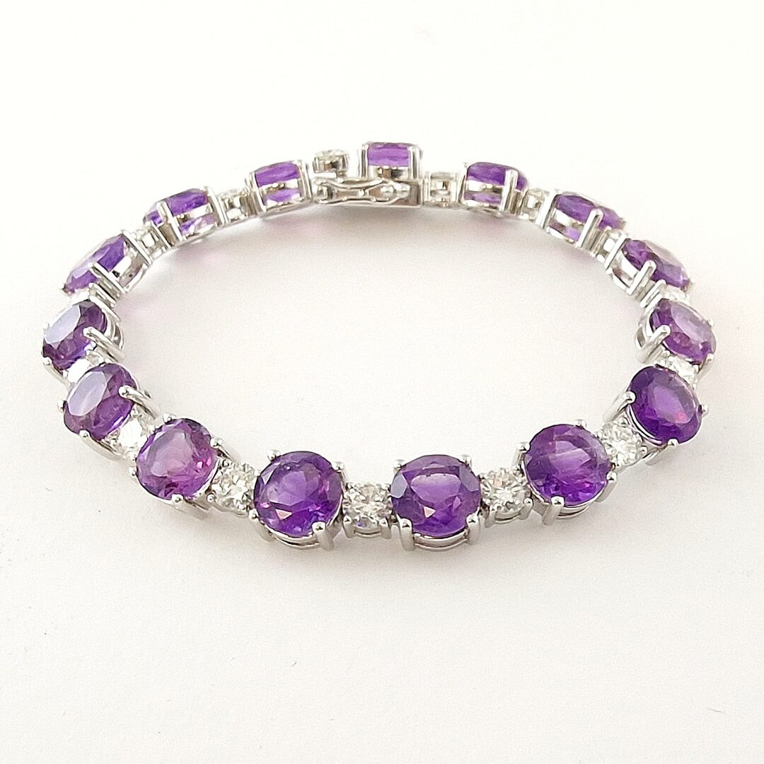 Amethyst Moissanites 925 Silver Tennis Bracelet - SOPHYGEMS