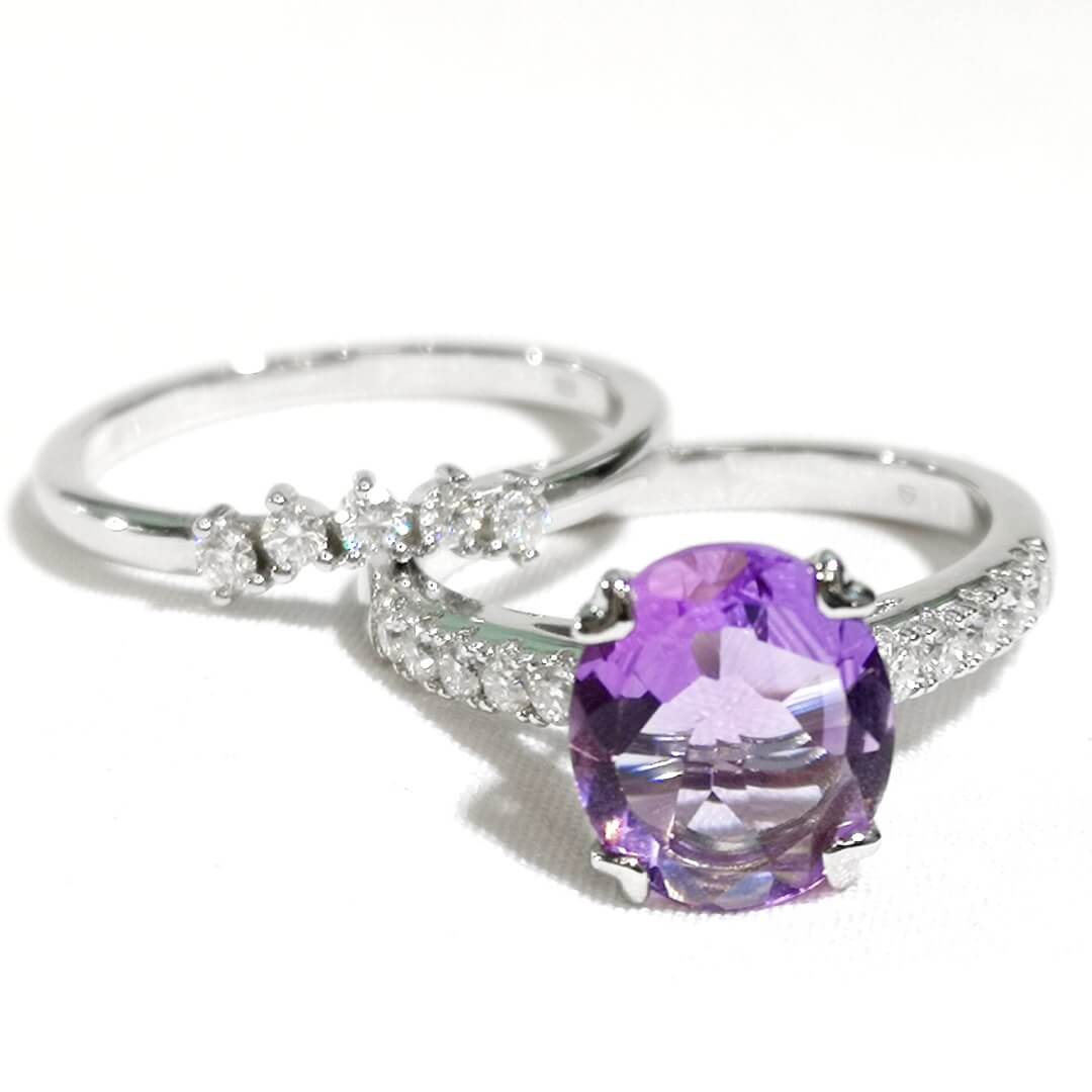 Amethyst & Moissanites Sterling Silver Ring Bundle - SOPHYGEMS