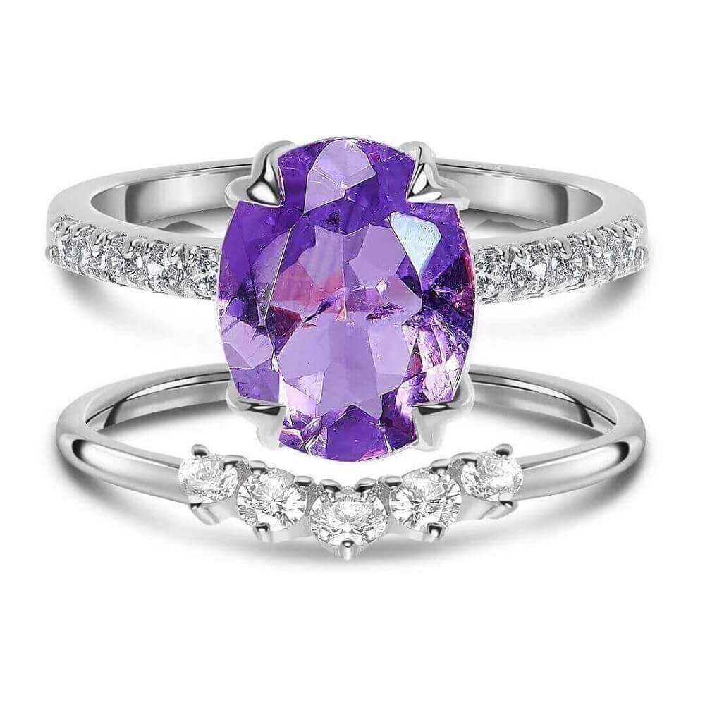 Amethyst & Moissanites Sterling Silver Ring Bundle - SOPHYGEMS