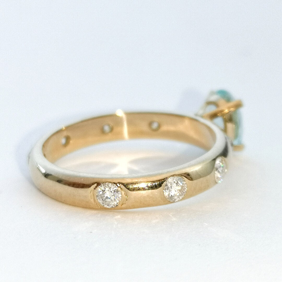 Aquamarine and Moissanites Engagement Gold Ring - SOPHYGEMS