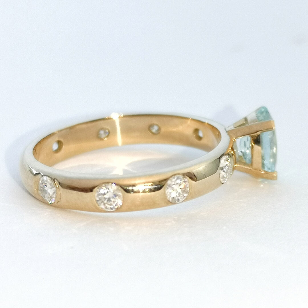 Aquamarine and Moissanites Engagement Gold Ring - SOPHYGEMS