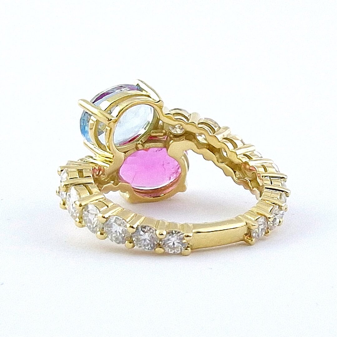 Aquamarine Tourmaline Moissanites 14K Gold Ring - SOPHYGEMS