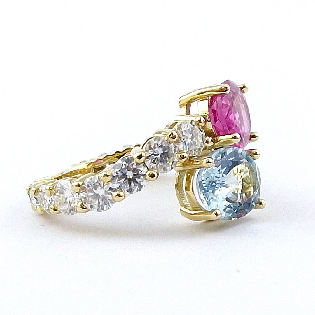 Aquamarine Tourmaline Moissanites 14K Gold Ring - SOPHYGEMS