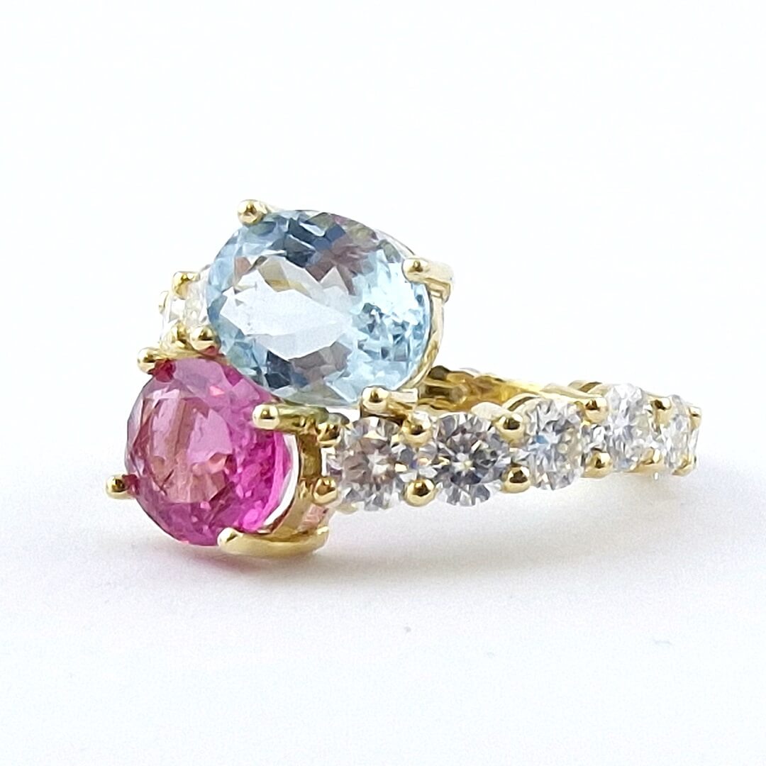 Aquamarine Tourmaline Moissanites 14K Gold Ring - SOPHYGEMS