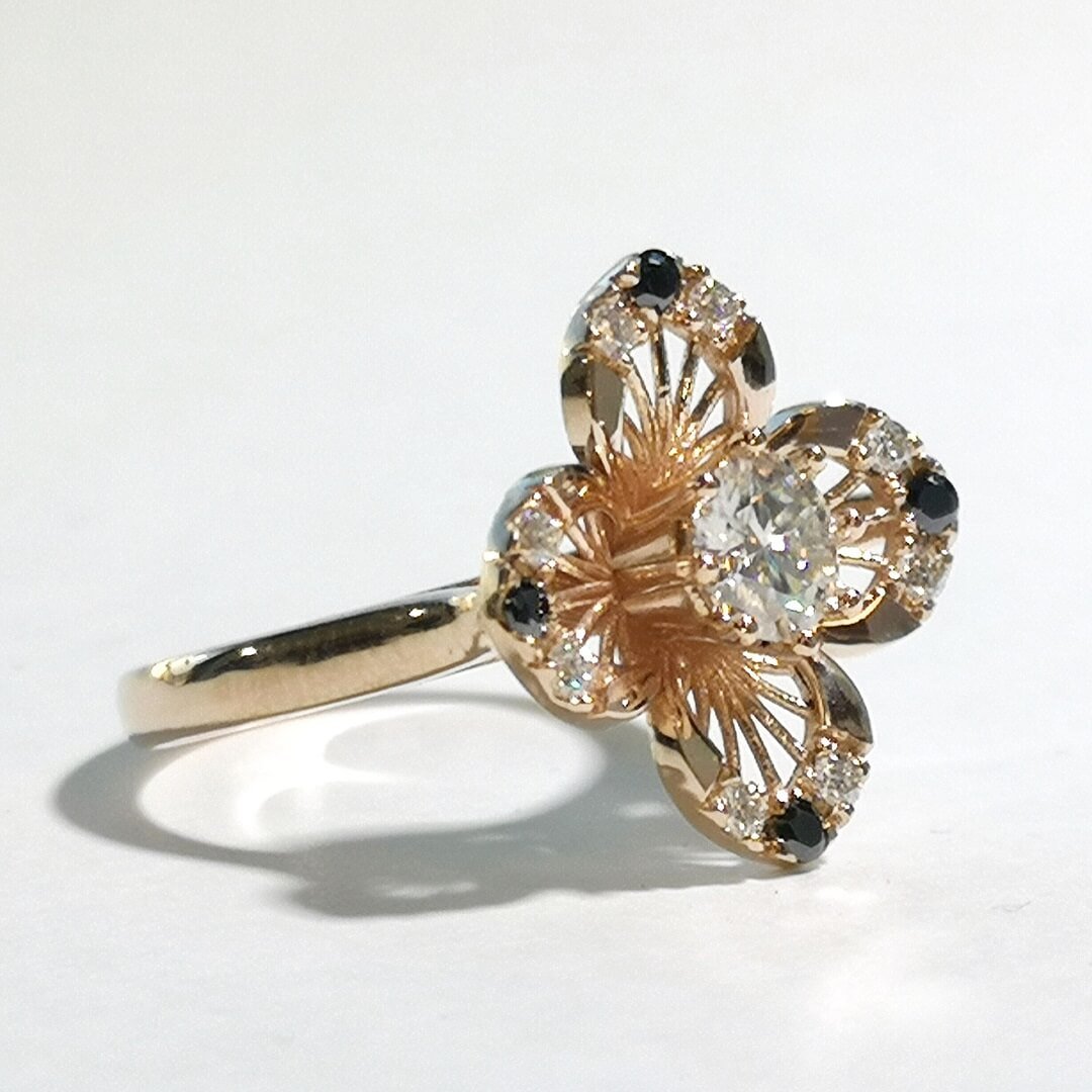 Black and White Moissanite Gold Ring - SOPHYGEMS