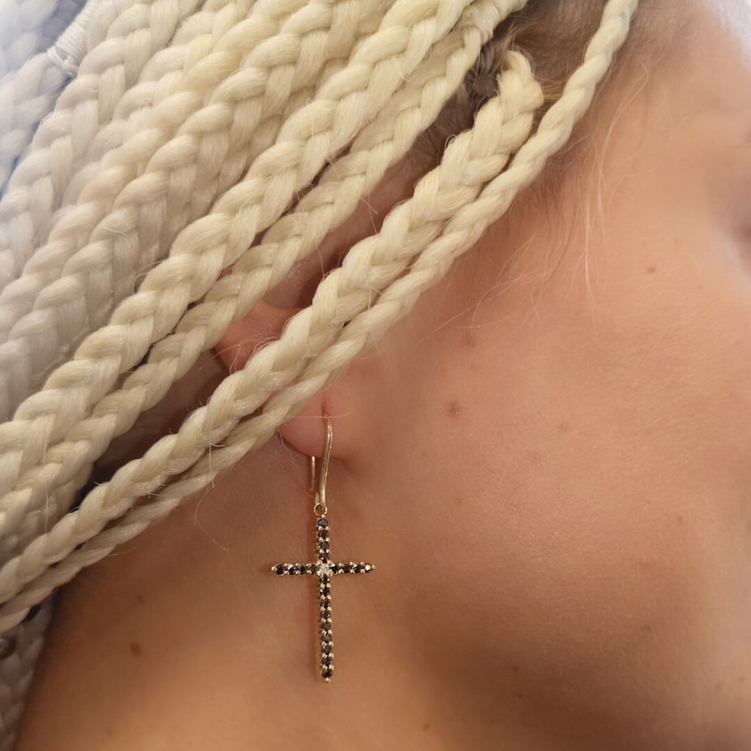Black & White Moissanite 14K Gold Earrings - SOPHYGEMS