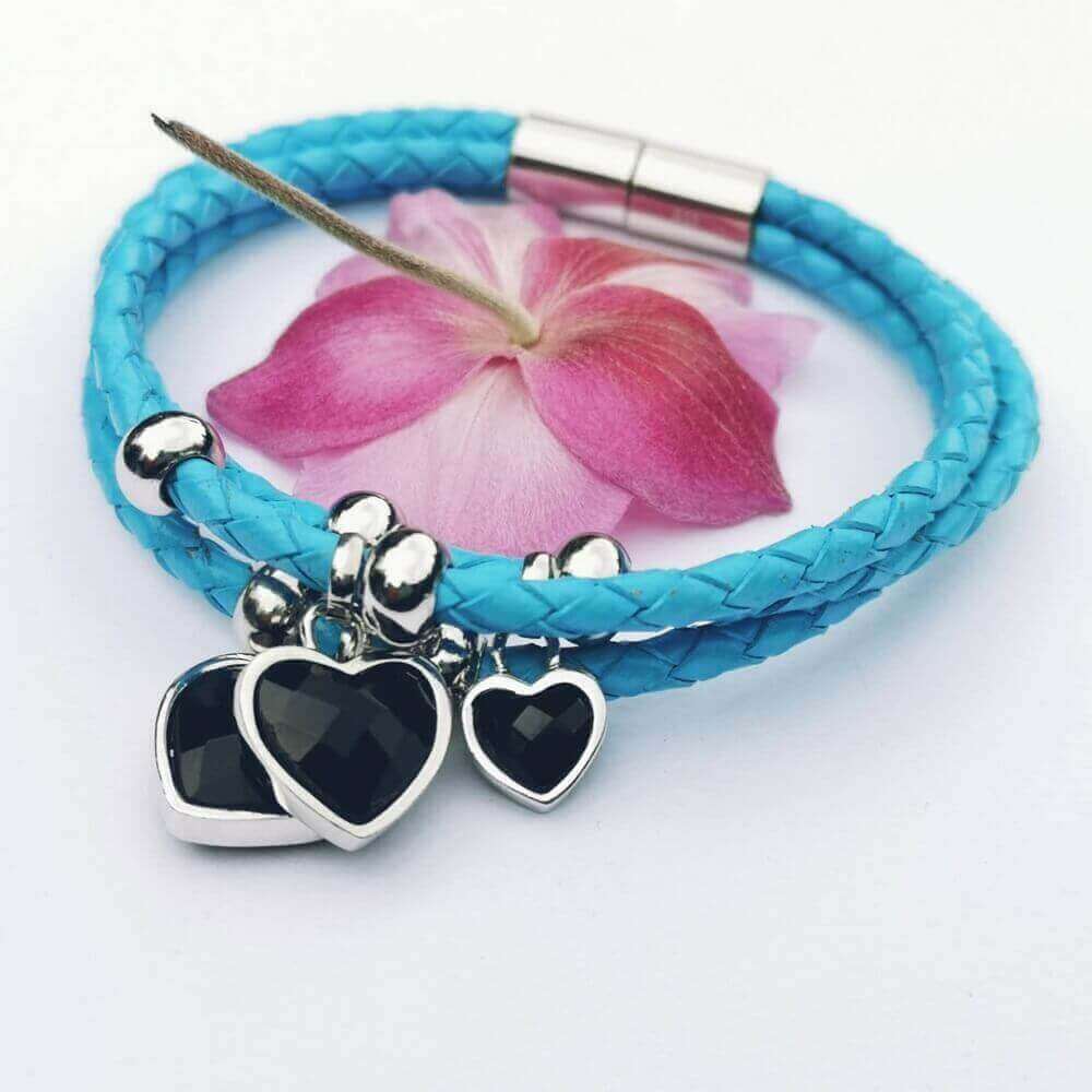 Blue Leather Bracelet Black Onyx Silver 925 - SOPHYGEMS