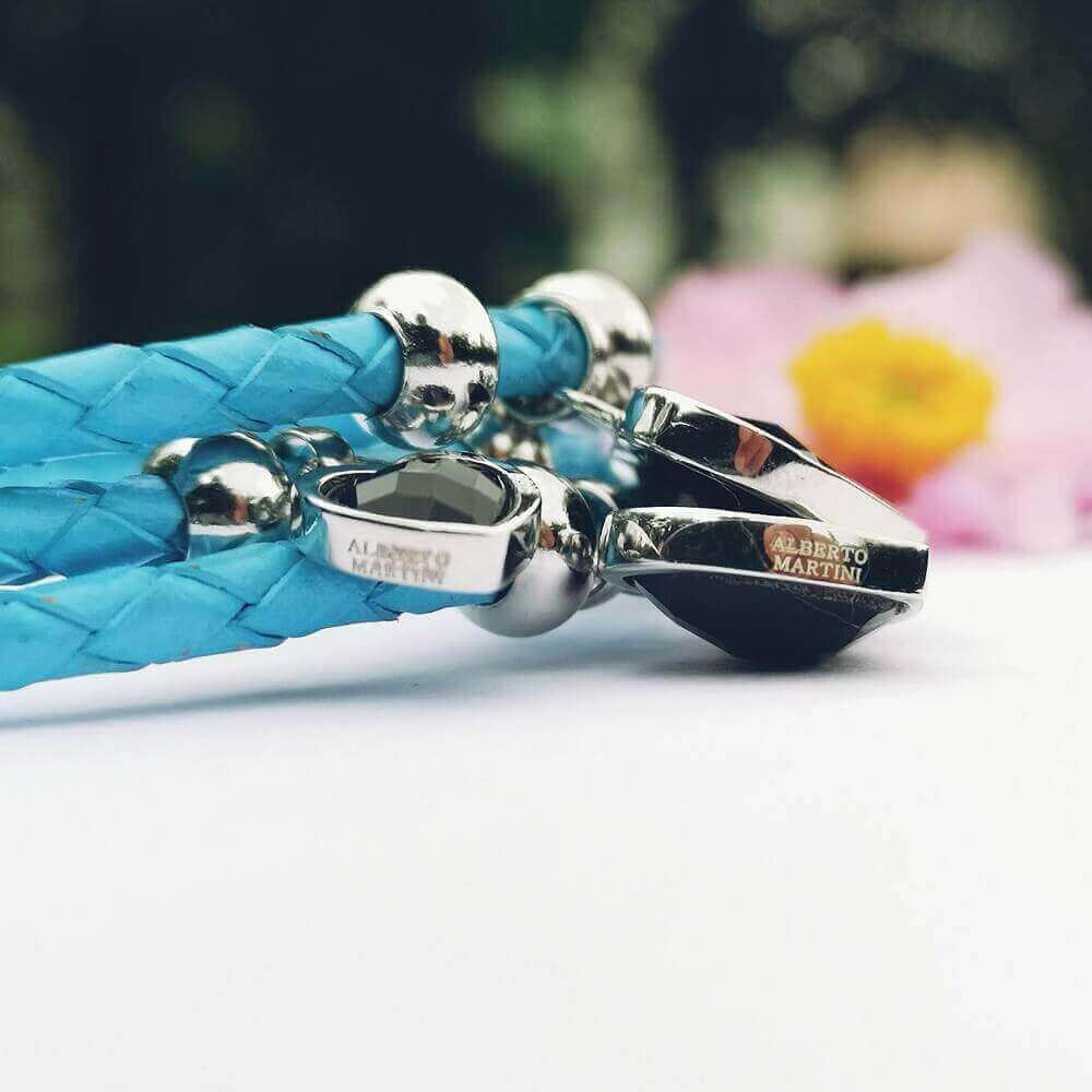 Blue Leather Bracelet Black Onyx Silver 925 - SOPHYGEMS