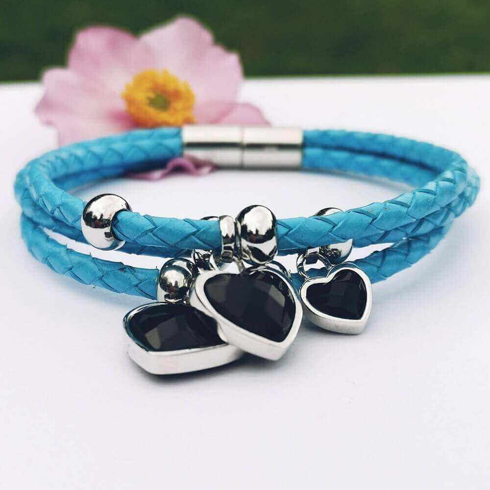 Blue Leather Bracelet Black Onyx Silver 925 - SOPHYGEMS