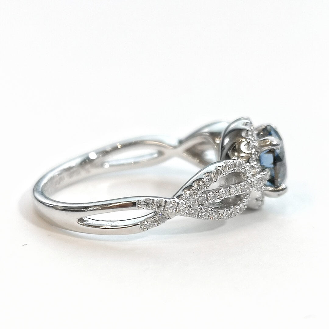 Blue Moissanite & Diamonds 18K White Gold Ring - SOPHYGEMS