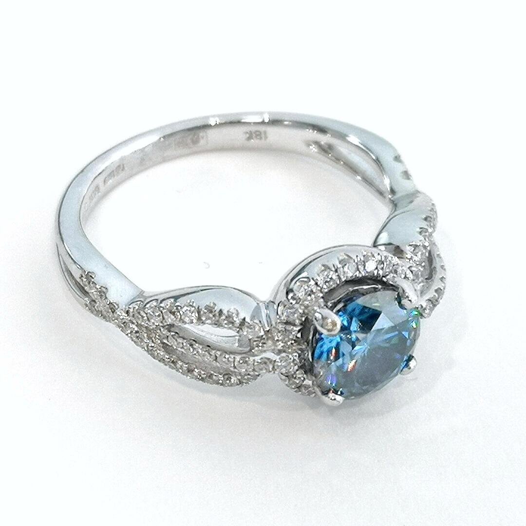 Blue Moissanite & Diamonds 18K White Gold Ring - SOPHYGEMS