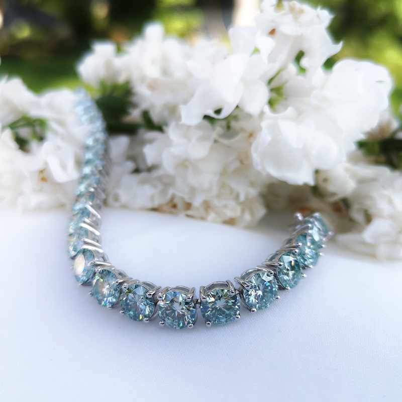 Blue Moissanite Tennis Bracelet Sterling Silver Platinum Plated - SOPHYGEMS