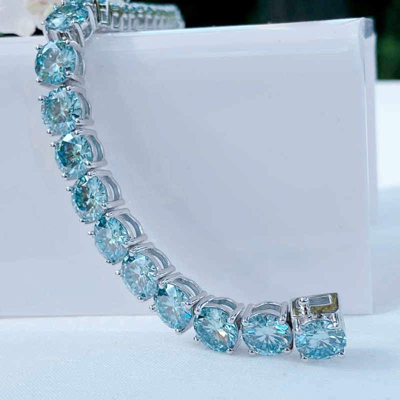 Blue Moissanite Tennis Bracelet Sterling Silver Platinum Plated - SOPHYGEMS