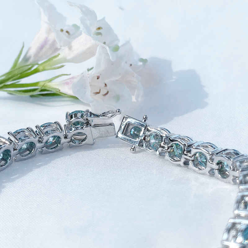 Blue Moissanite Tennis Bracelet Sterling Silver Platinum Plated - SOPHYGEMS