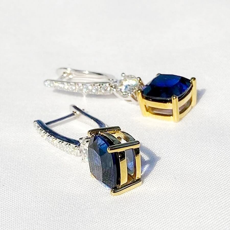 Blue Sapphire & Moissanites Fashion Silver Earrings - SOPHYGEMS