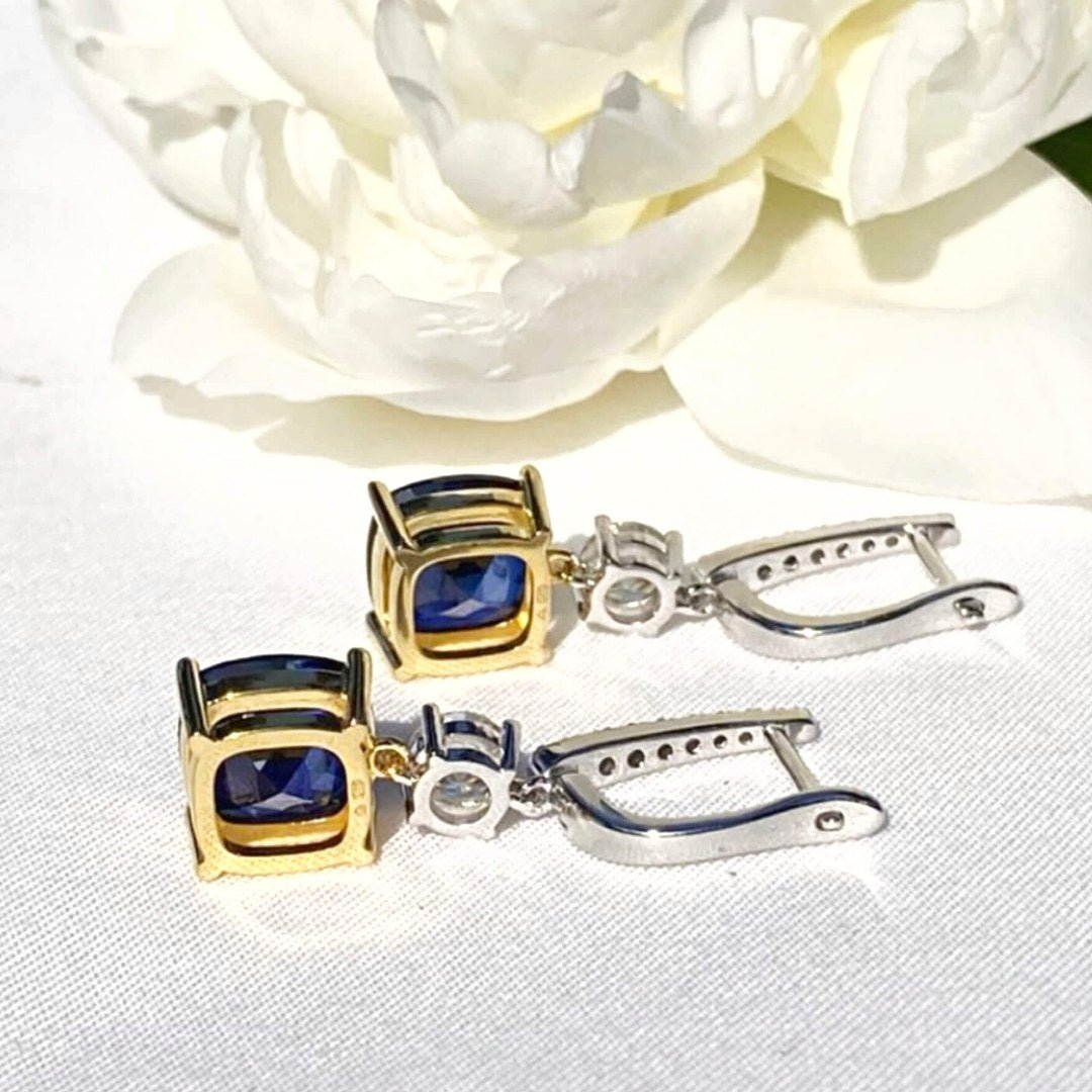 Blue Sapphire & Moissanites Fashion Silver Earrings - SOPHYGEMS