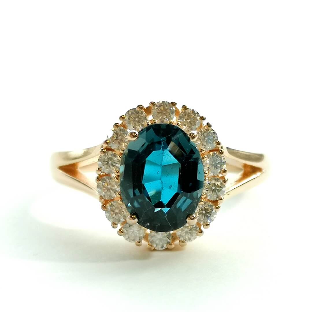 Blue Topaz Moissanite 14K Gold Plated Ring - SOPHYGEMS
