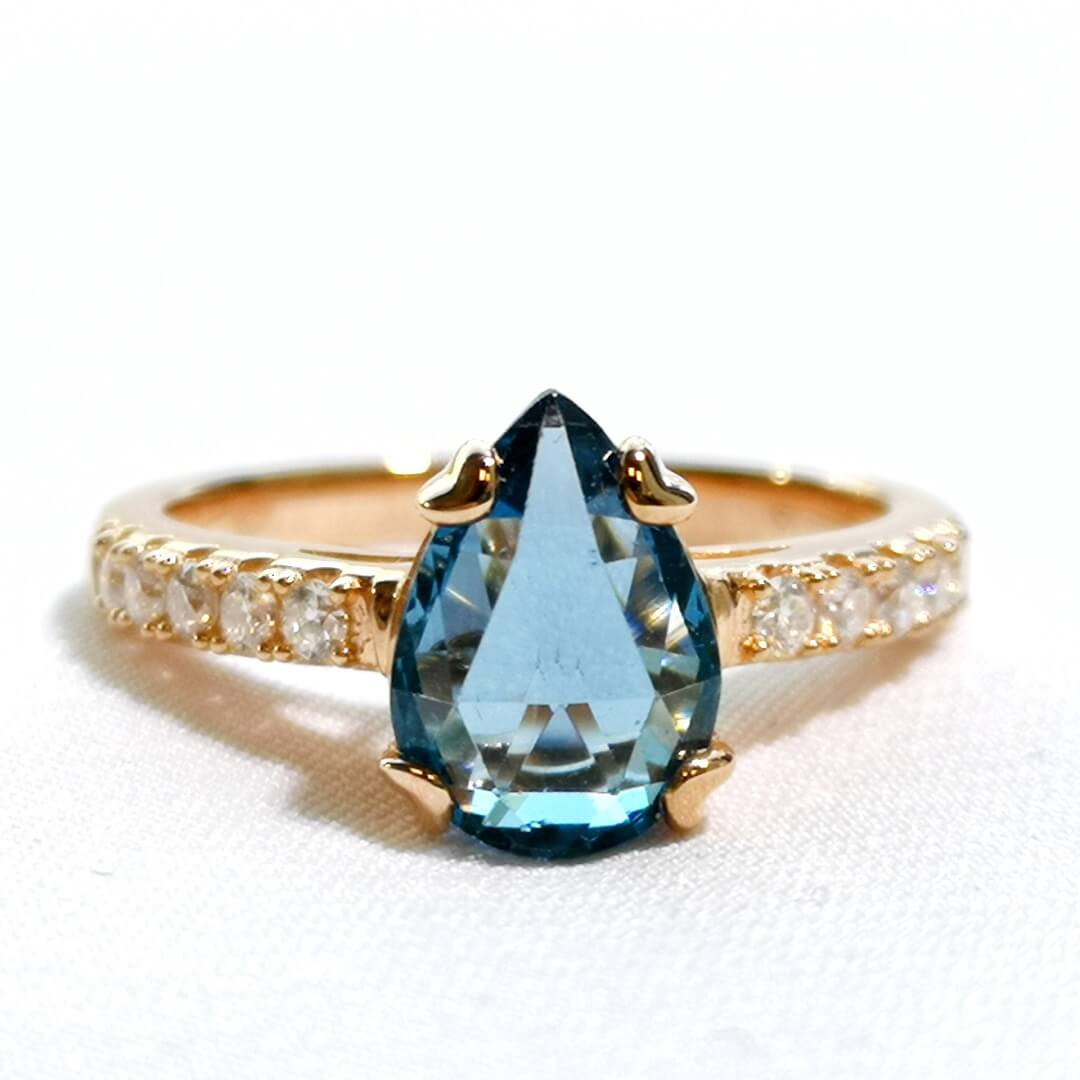 Blue Topaz & Moissanite Ring 14K Yellow Gold Vermeil - SOPHYGEMS