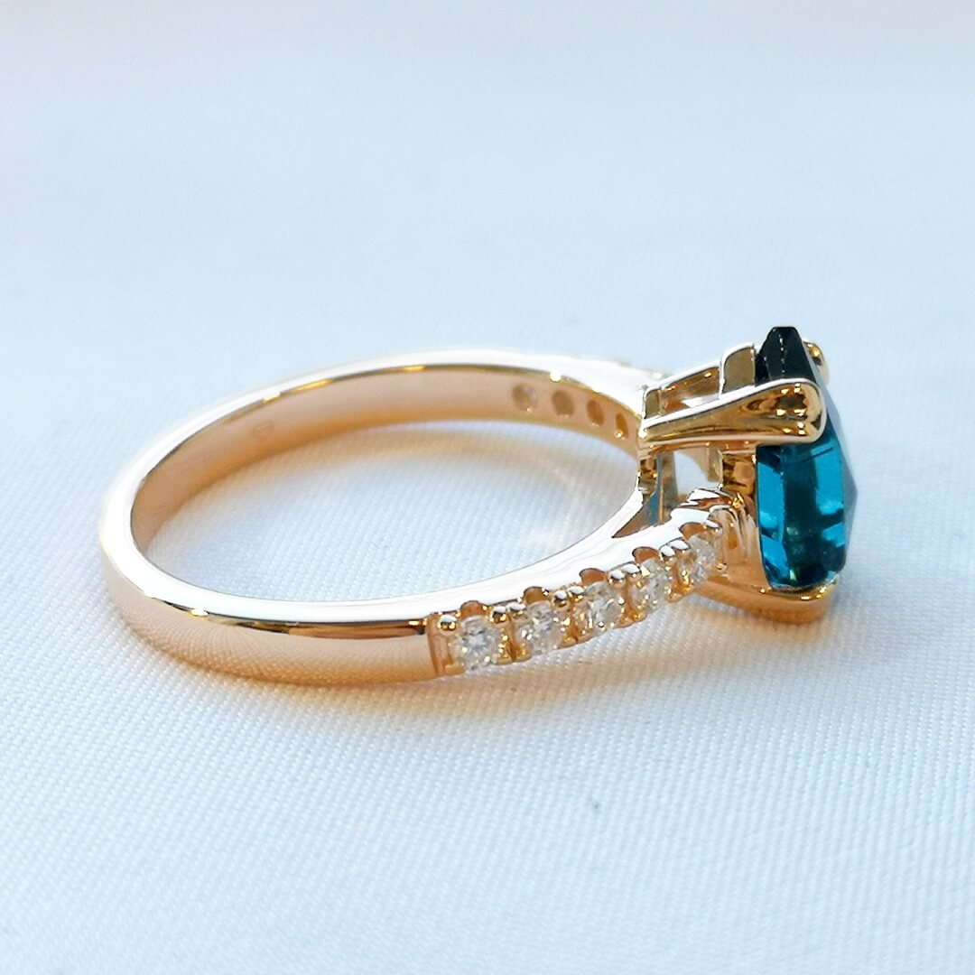 Blue Topaz & Moissanite Ring 14K Yellow Gold Vermeil - SOPHYGEMS