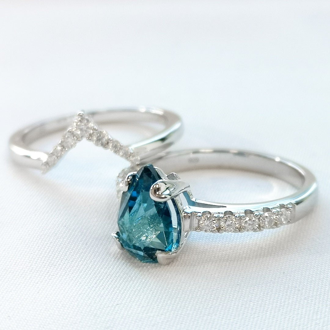 Blue Topaz & Moissanite Silver 925 Ring Bundle - SOPHYGEMS