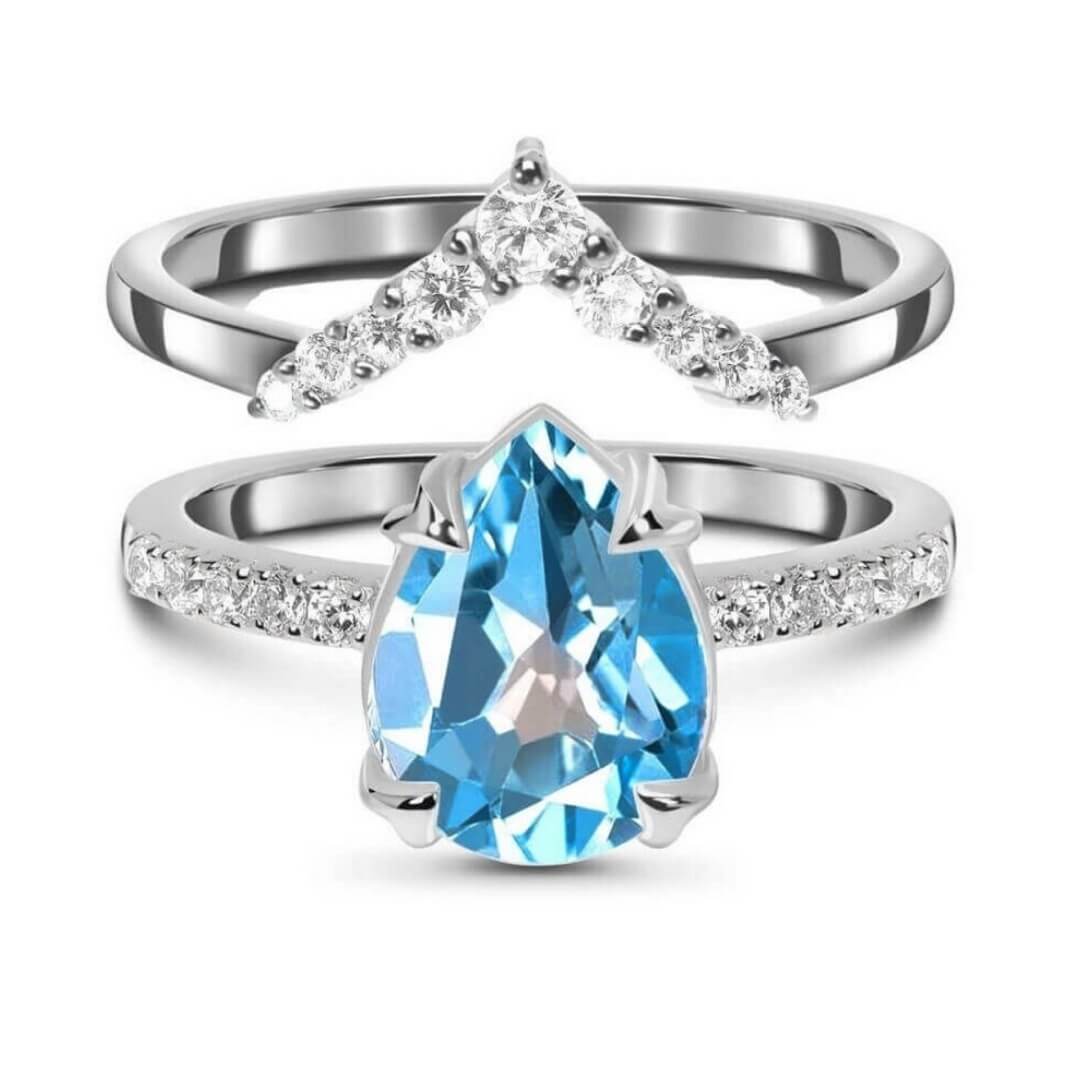 Blue Topaz & Moissanite Silver 925 Ring Bundle - SOPHYGEMS