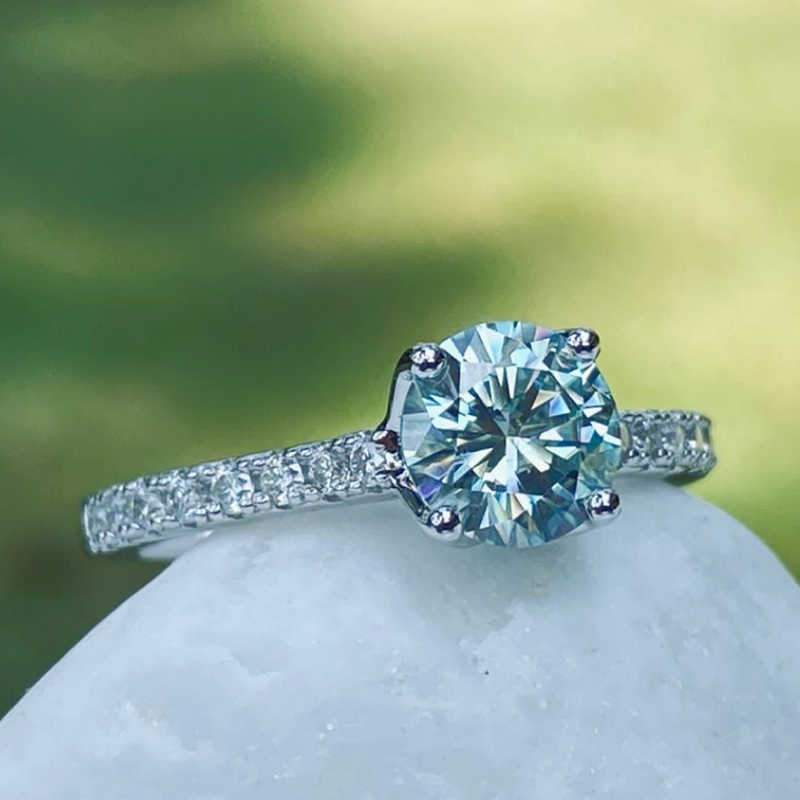 Blue & White Moissanites Engagement Ring 925 Silver - SOPHYGEMS