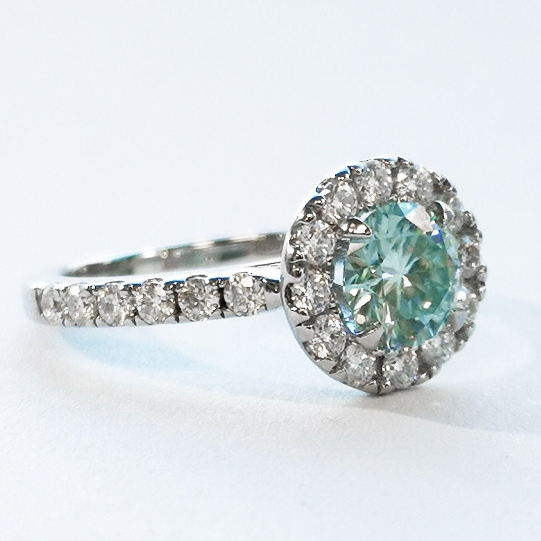 Blue & White Moissanites Halo Ring Platinum Sterling Silver - SOPHYGEMS