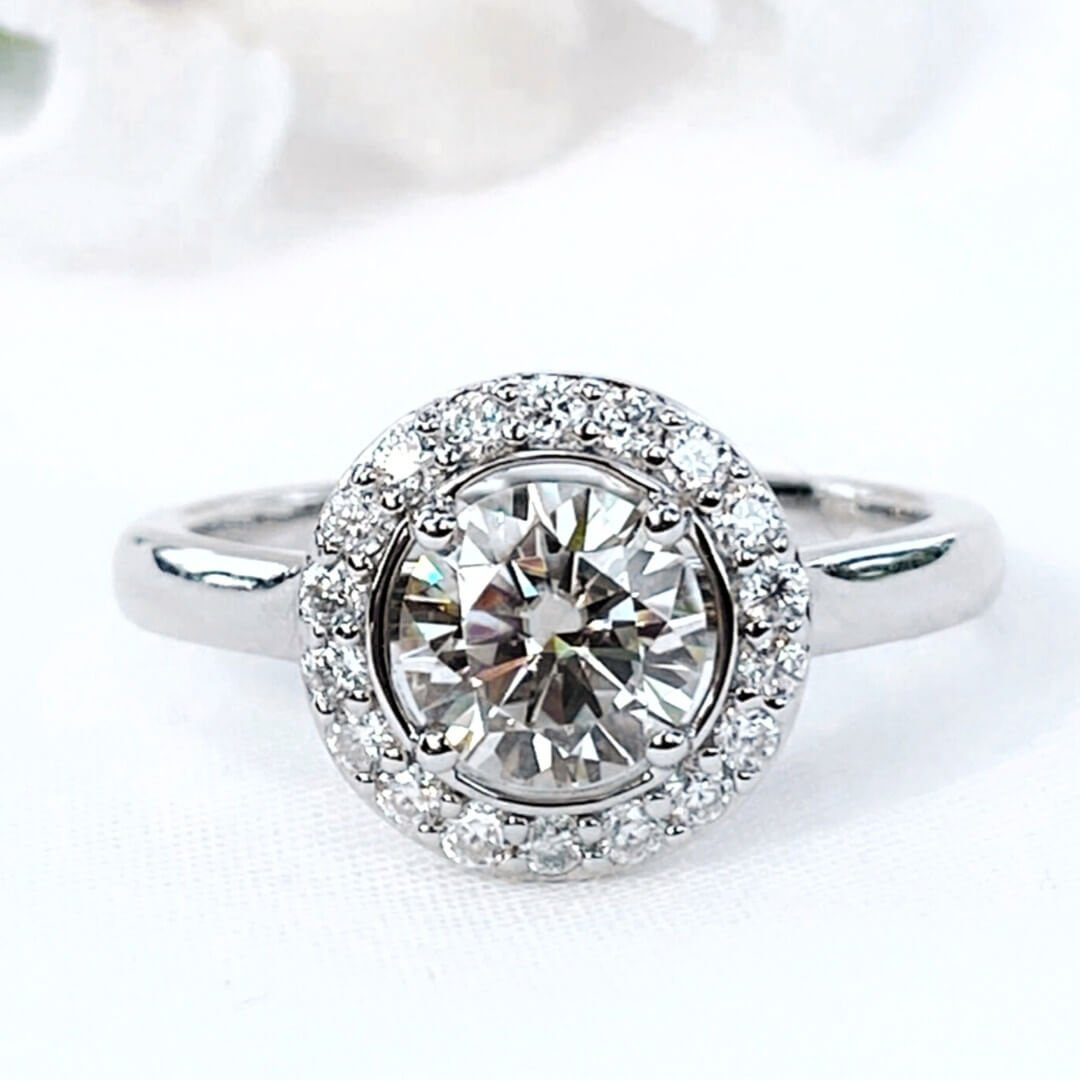 Champagne Moissanite Halo Ring Silver 925 Platinum Plated - SOPHYGEMS