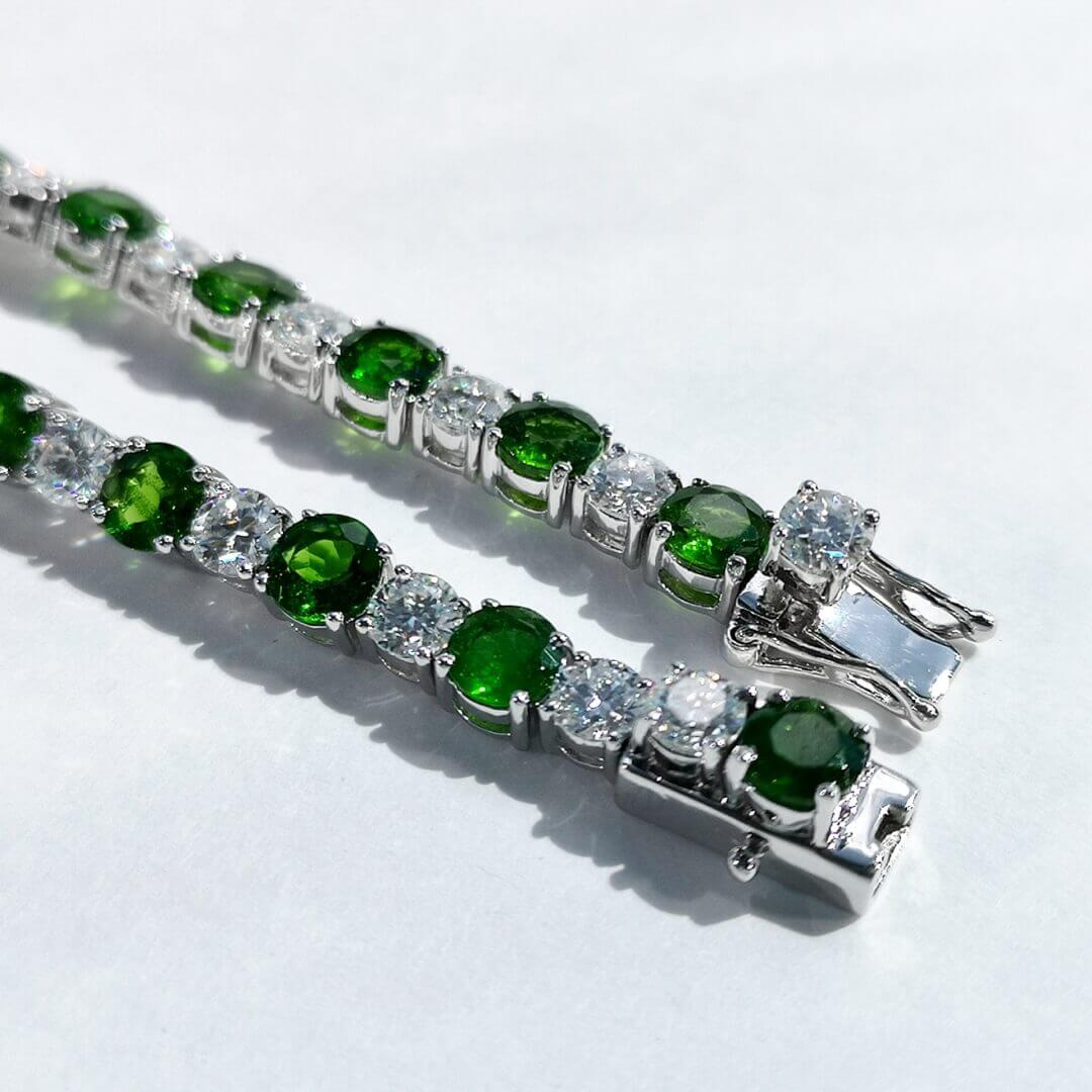 Chromdiopside & Moissanite 925 Silver Tennis Bracelet - SOPHYGEMS