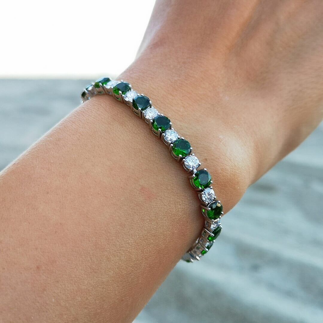 Chromdiopside & Moissanite 925 Silver Tennis Bracelet - SOPHYGEMS