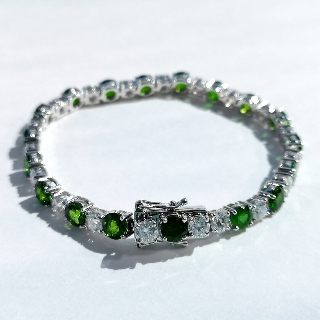 Chromdiopside & Moissanite 925 Silver Tennis Bracelet - SOPHYGEMS