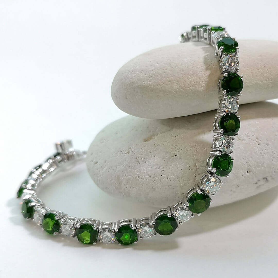 Chromdiopside & Moissanite 925 Silver Tennis Bracelet - SOPHYGEMS