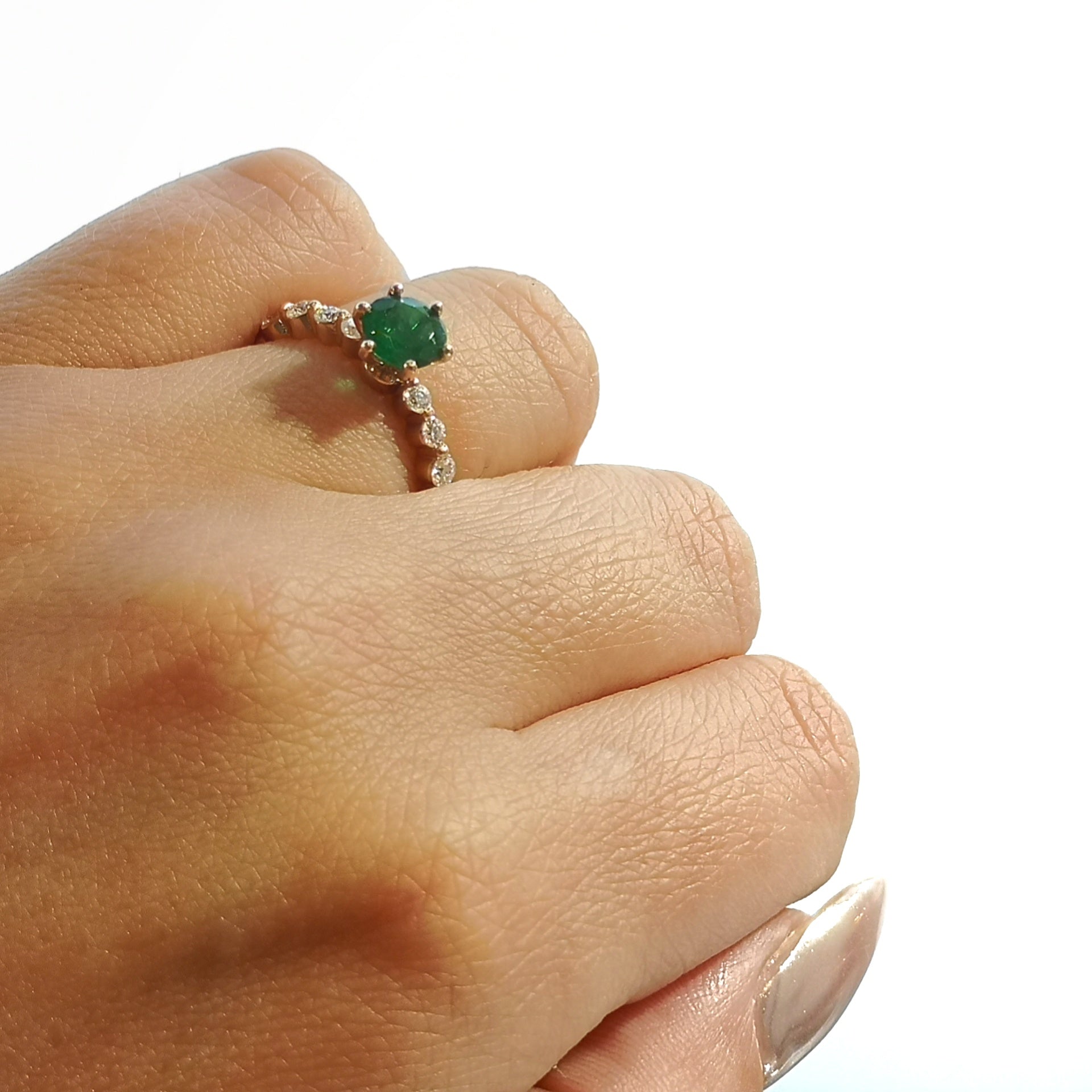 Emerald & Moissanites Gold Engagement Ring - SOPHYGEMS