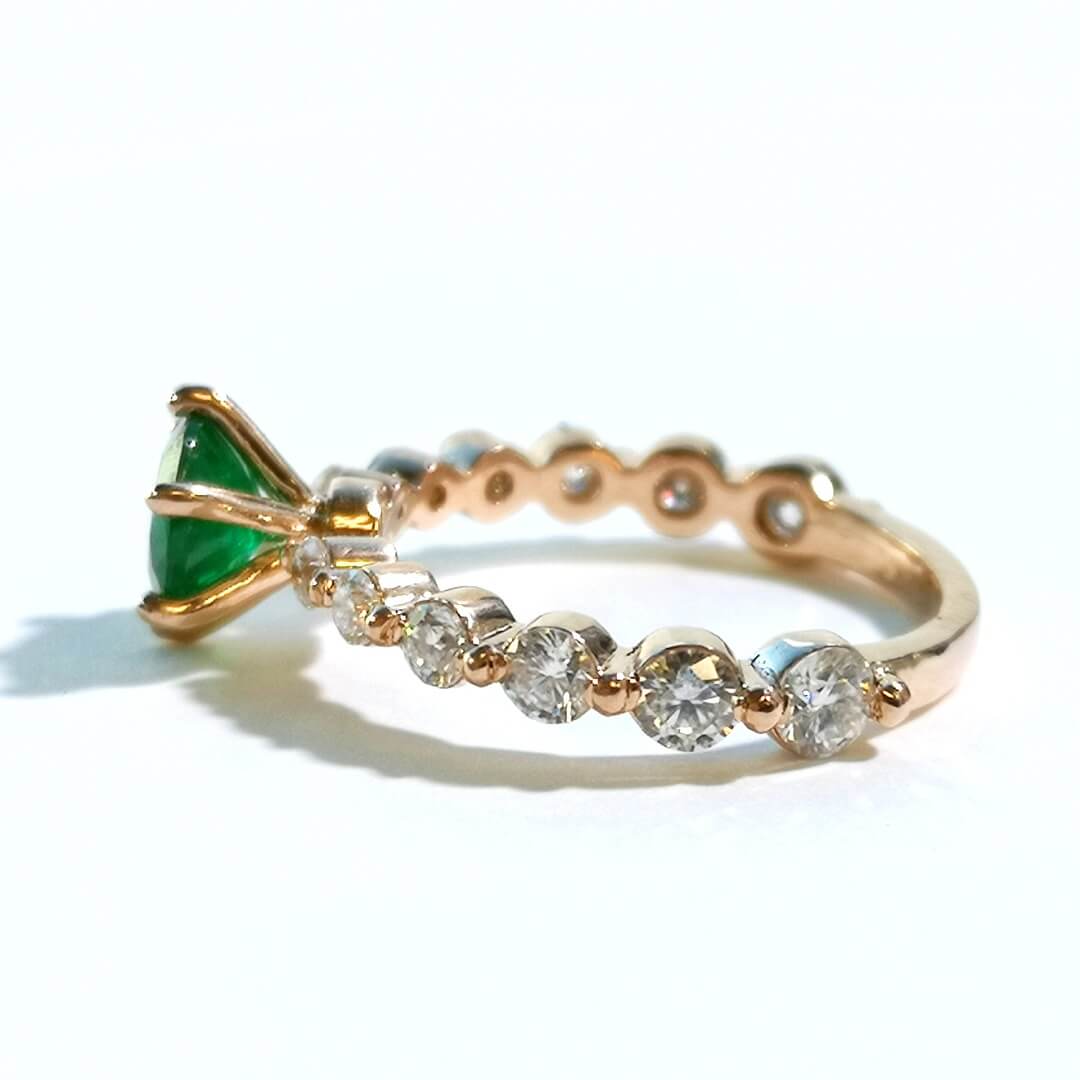 Emerald & Moissanites Gold Engagement Ring - SOPHYGEMS