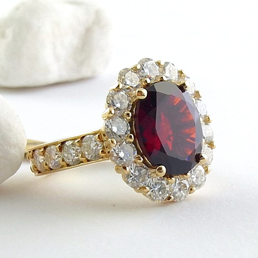 Garnet Moissanites 14K Yellow Gold Ring - SOPHYGEMS