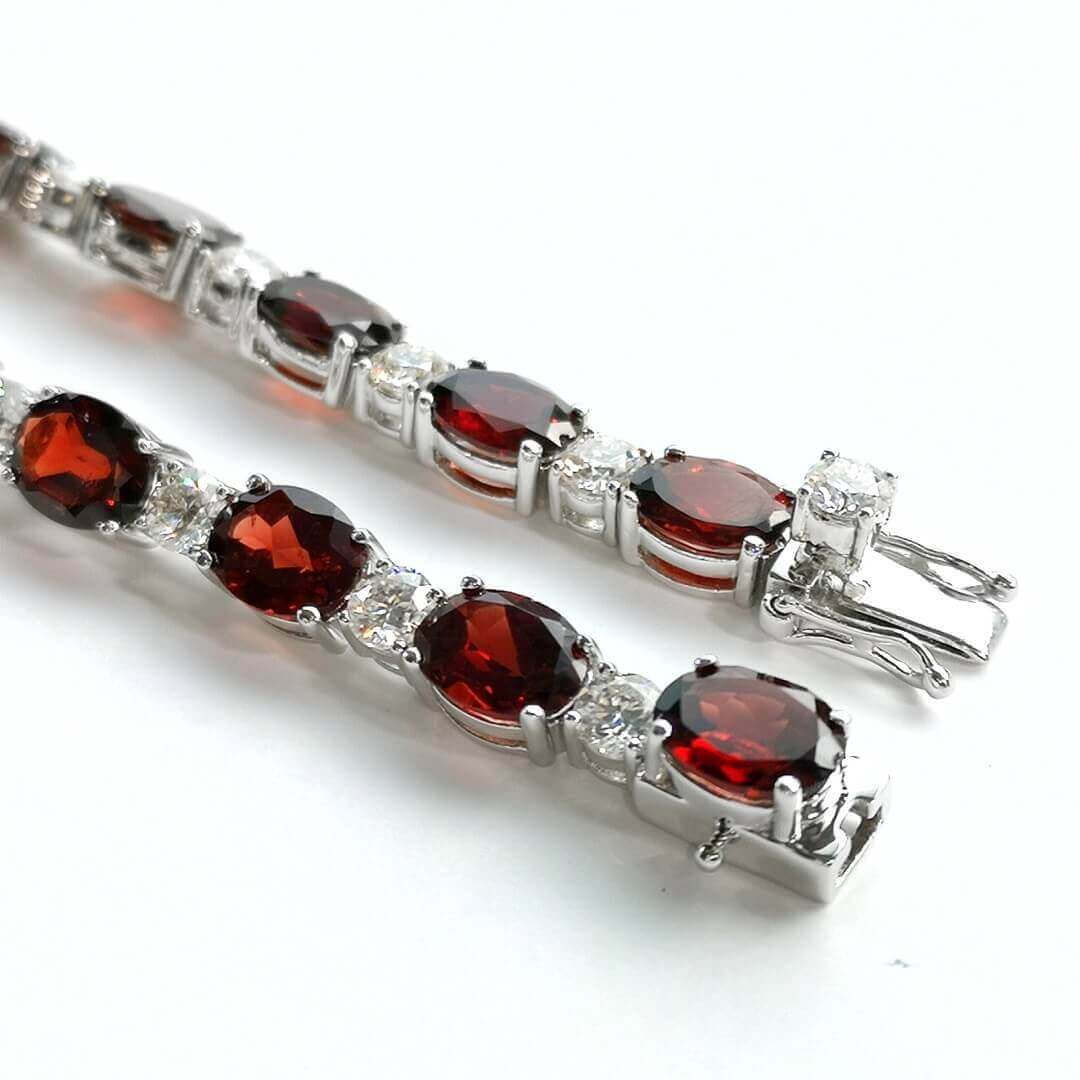Garnet Oval & Moissanite 925 Silver Tennis Bracelet - SOPHYGEMS